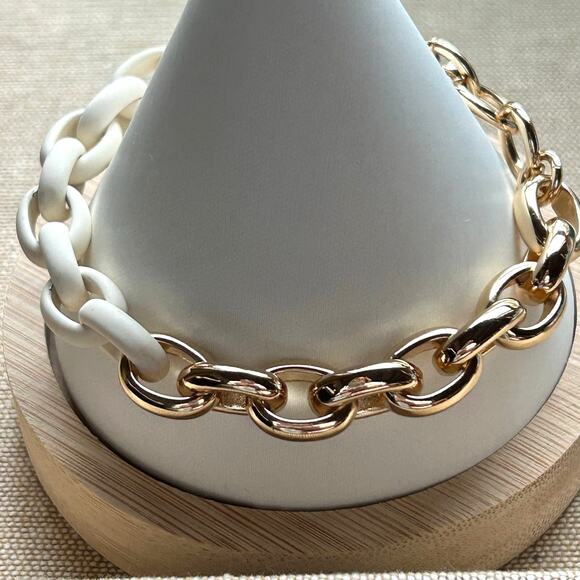 Chico's Gold Tone and White Chunky Link Bracelet - Picture 6 of 6